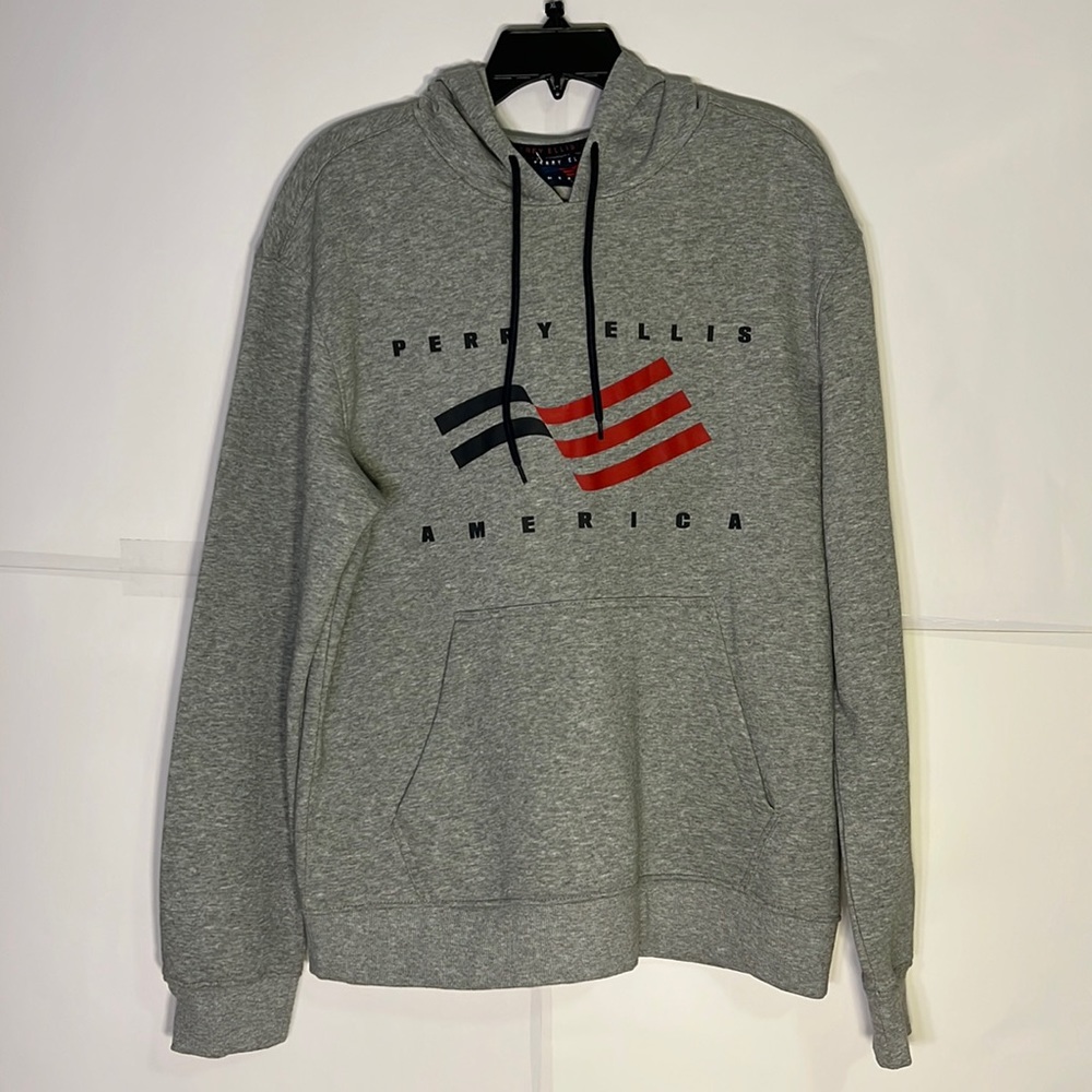Men’s Perry Ellis America Sweatshirt Hoodie Size Large Grey Color